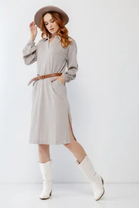 Cable Knit Collared V-Neck Relax Fit Midi Dress
