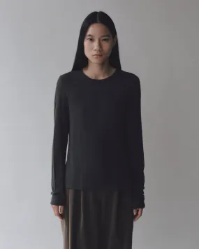 Charcoal Wool Crewneck Tencel Top