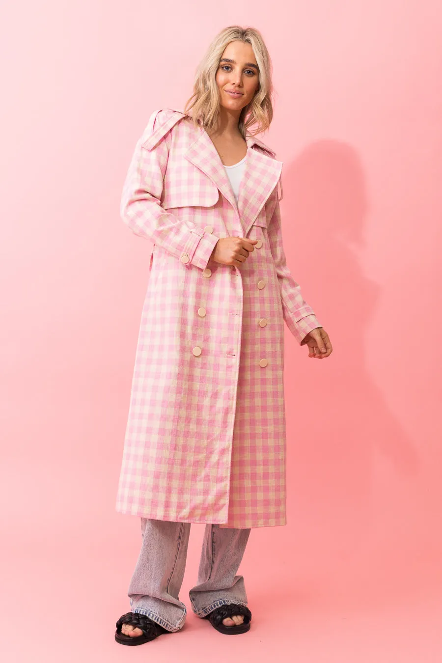 Charlo Jazzy Trench Coat Check ch68