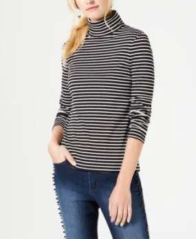 Charter Club Striped Turtleneck Top Deep Black XL