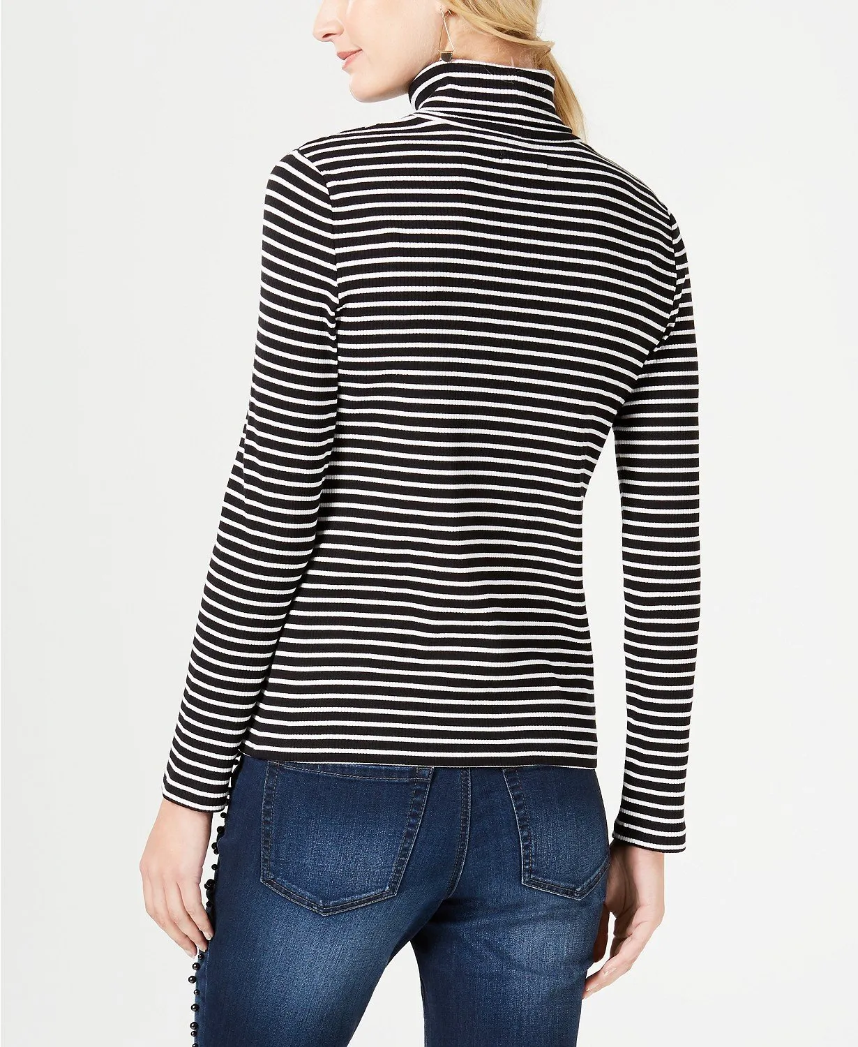 Charter Club Striped Turtleneck Top Deep Black XL
