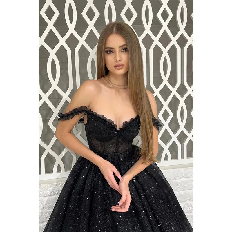 Chic & Modern A-line Off-shoulder Straps Prom Evening Dress