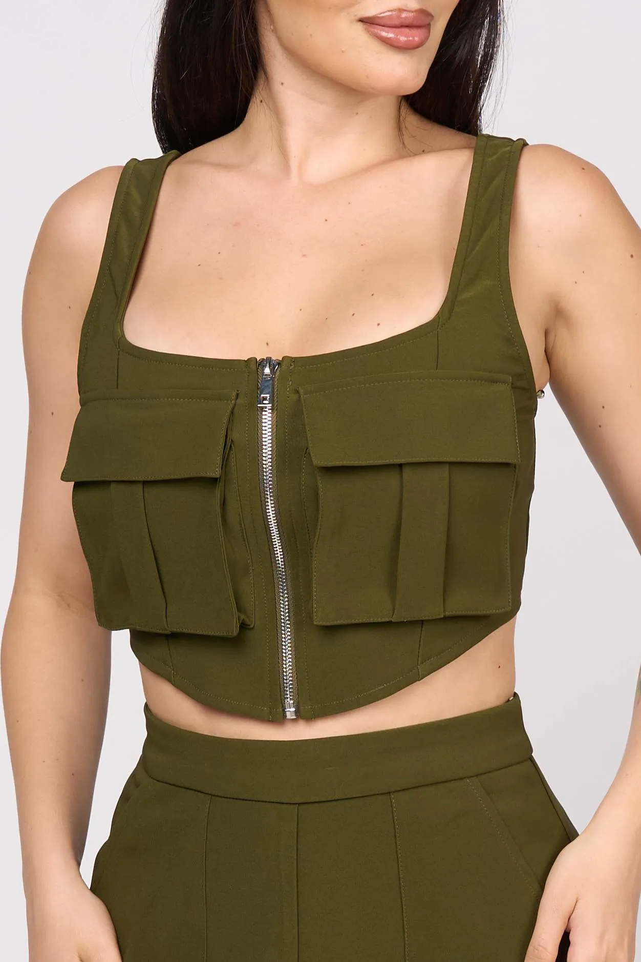 CHIC CARGO ZIPUP CROP TOP & CARGO PANTS SETS