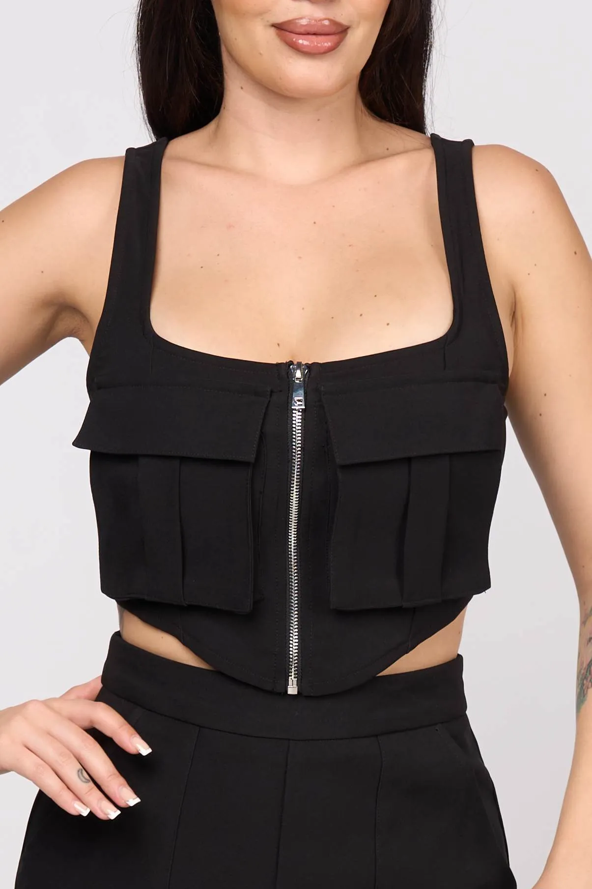 CHIC CARGO ZIPUP CROP TOP & CARGO PANTS SETS