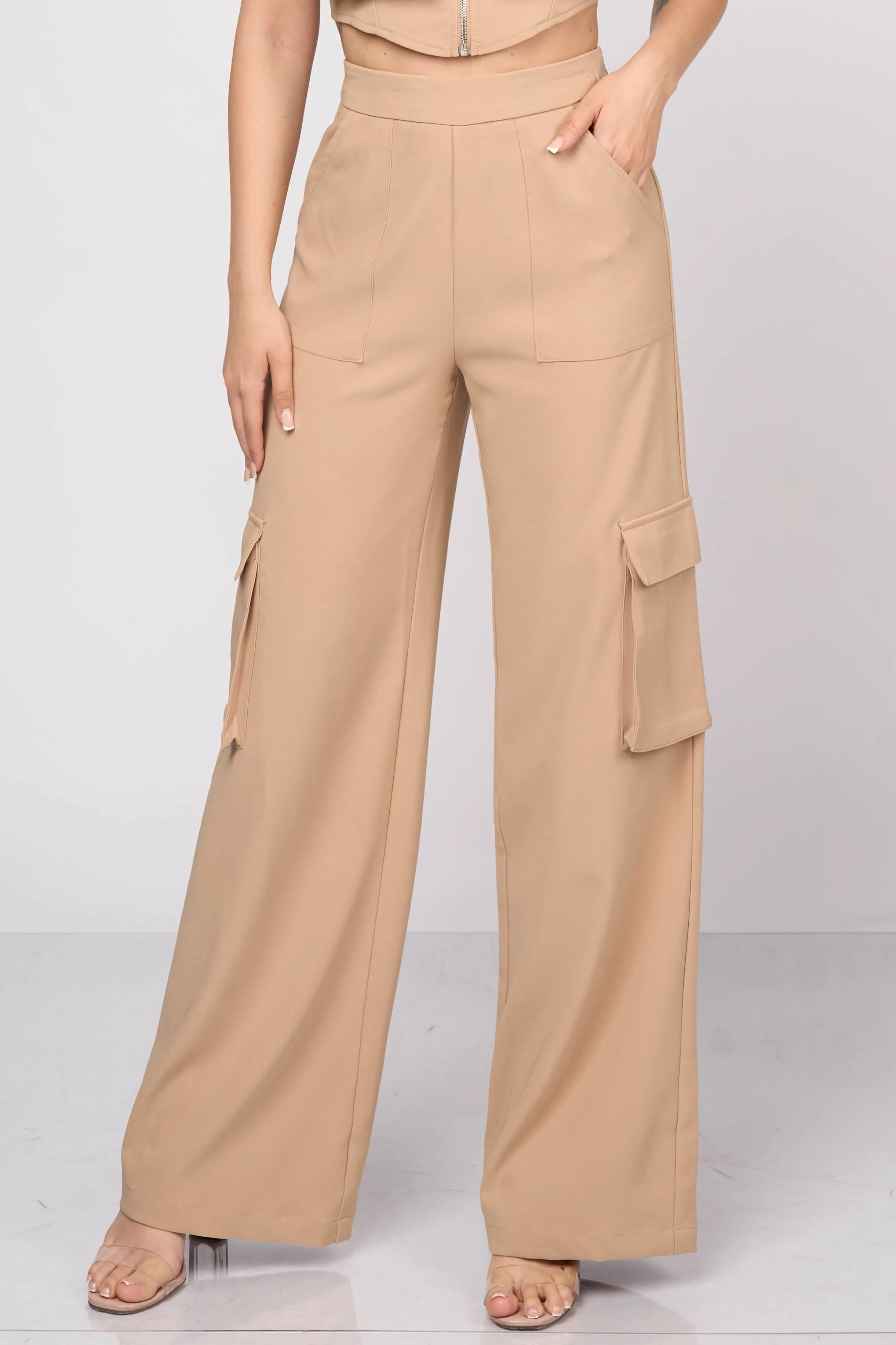 CHIC CARGO ZIPUP CROP TOP & CARGO PANTS SETS
