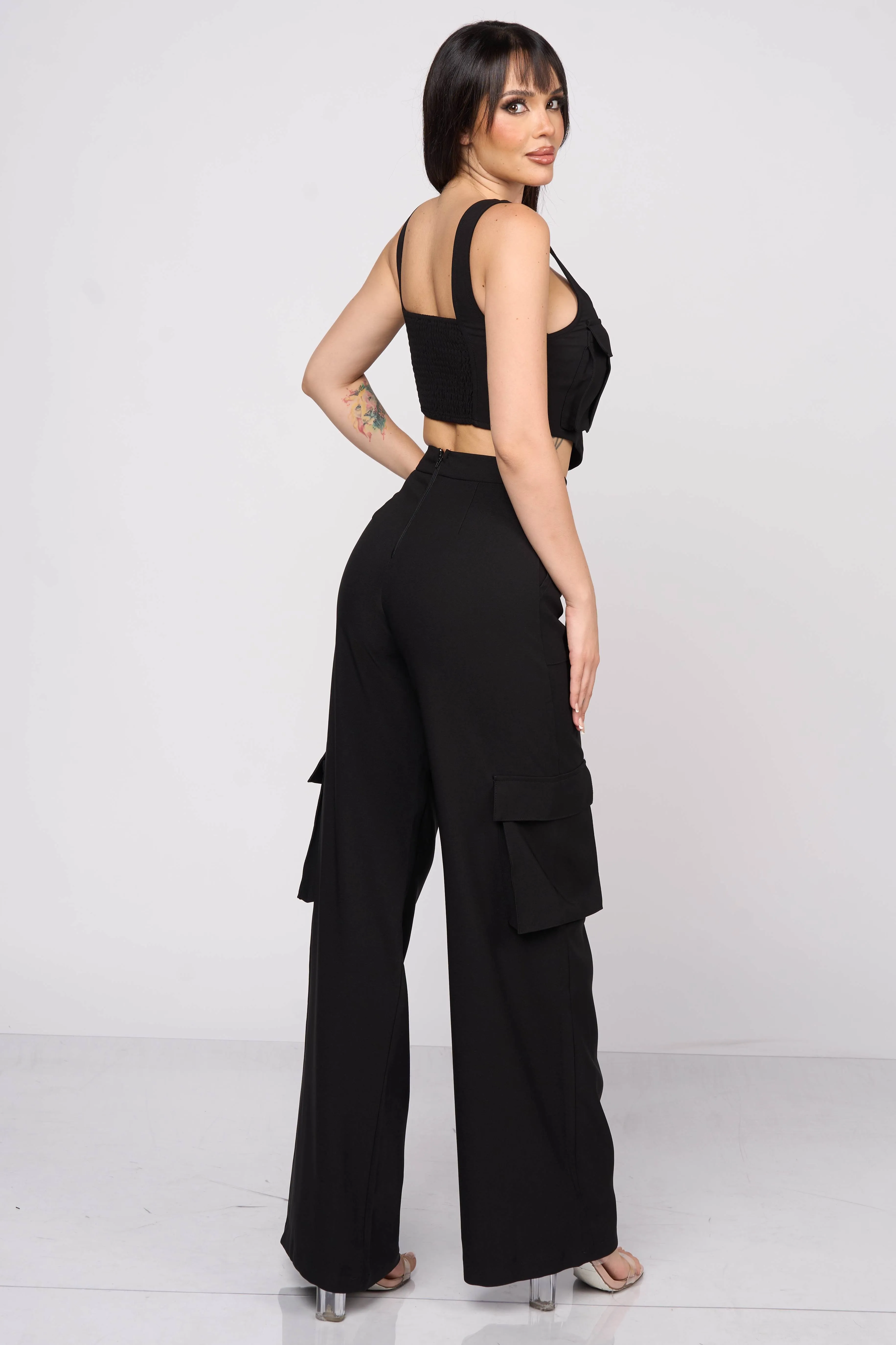 CHIC CARGO ZIPUP CROP TOP & CARGO PANTS SETS