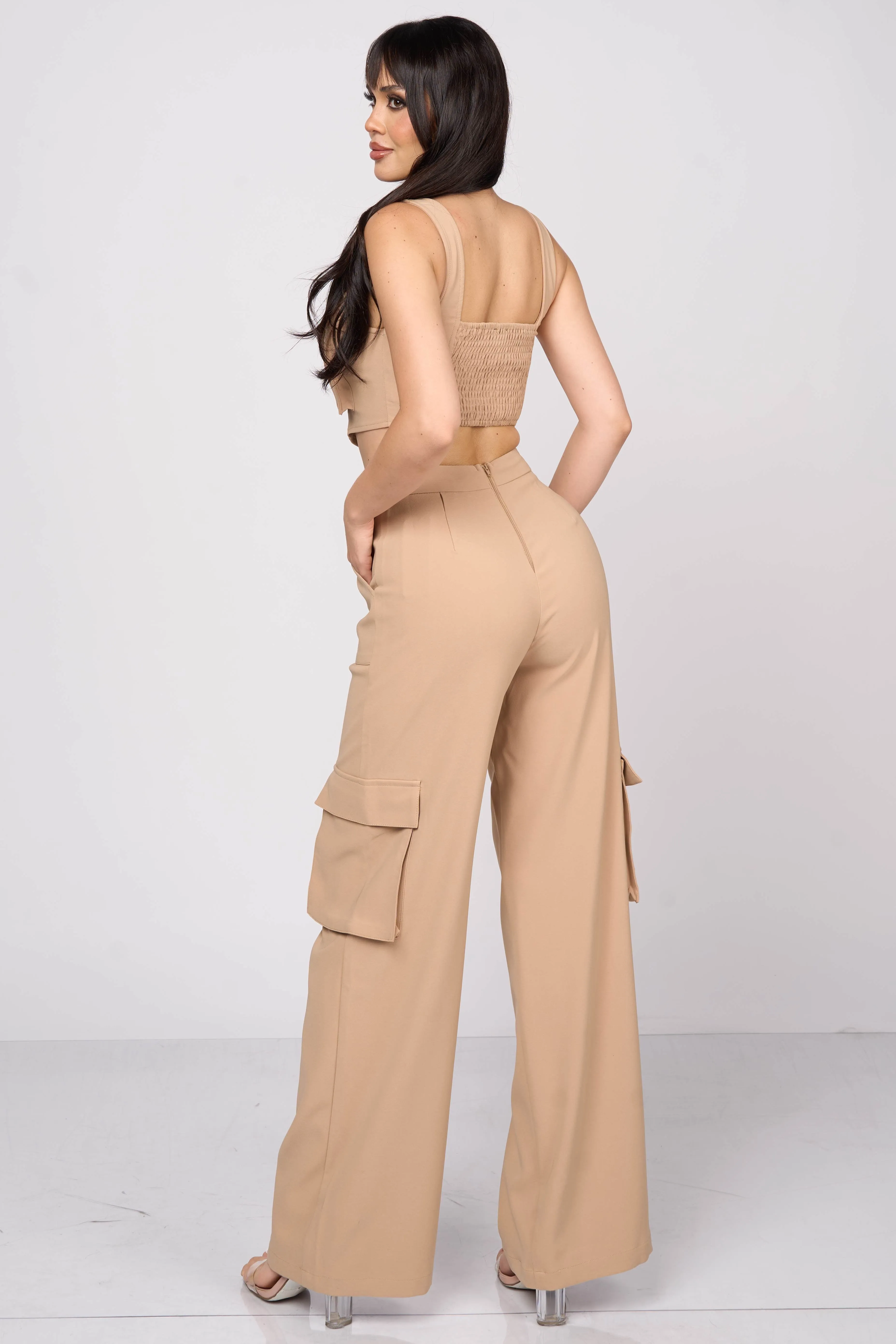 CHIC CARGO ZIPUP CROP TOP & CARGO PANTS SETS