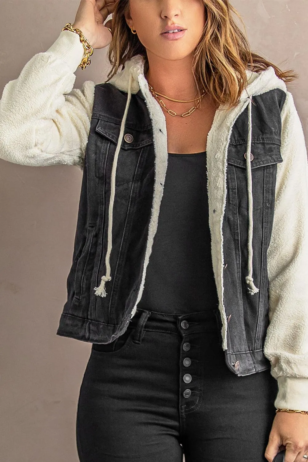 Comfy Chic Sherpa Trim Denim Jacket