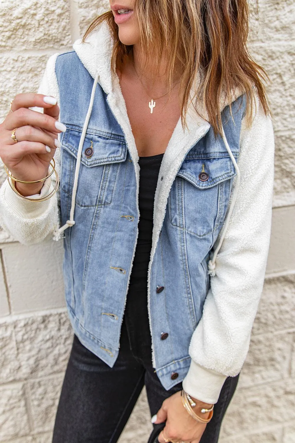 Comfy Chic Sherpa Trim Denim Jacket