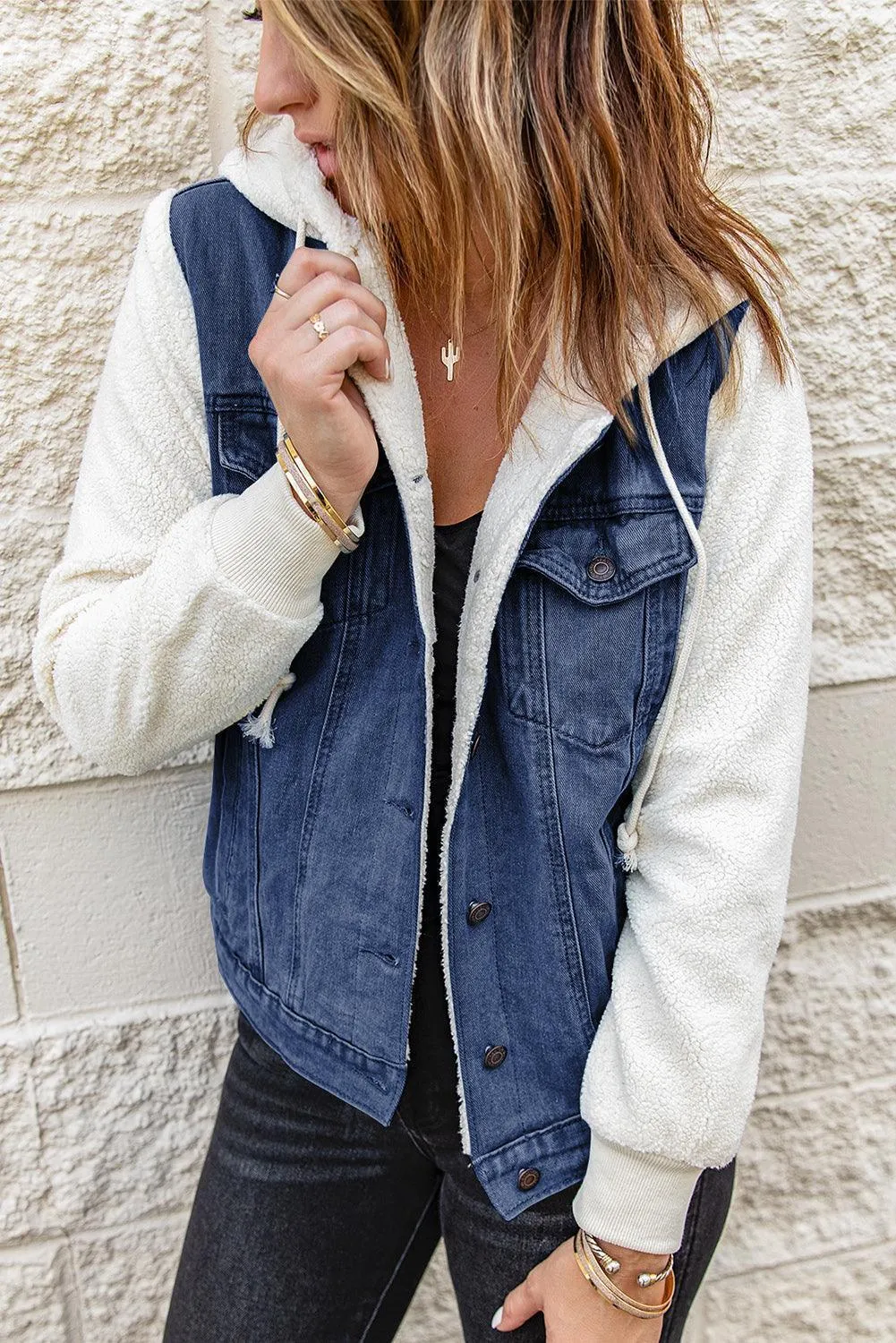 Comfy Chic Sherpa Trim Denim Jacket