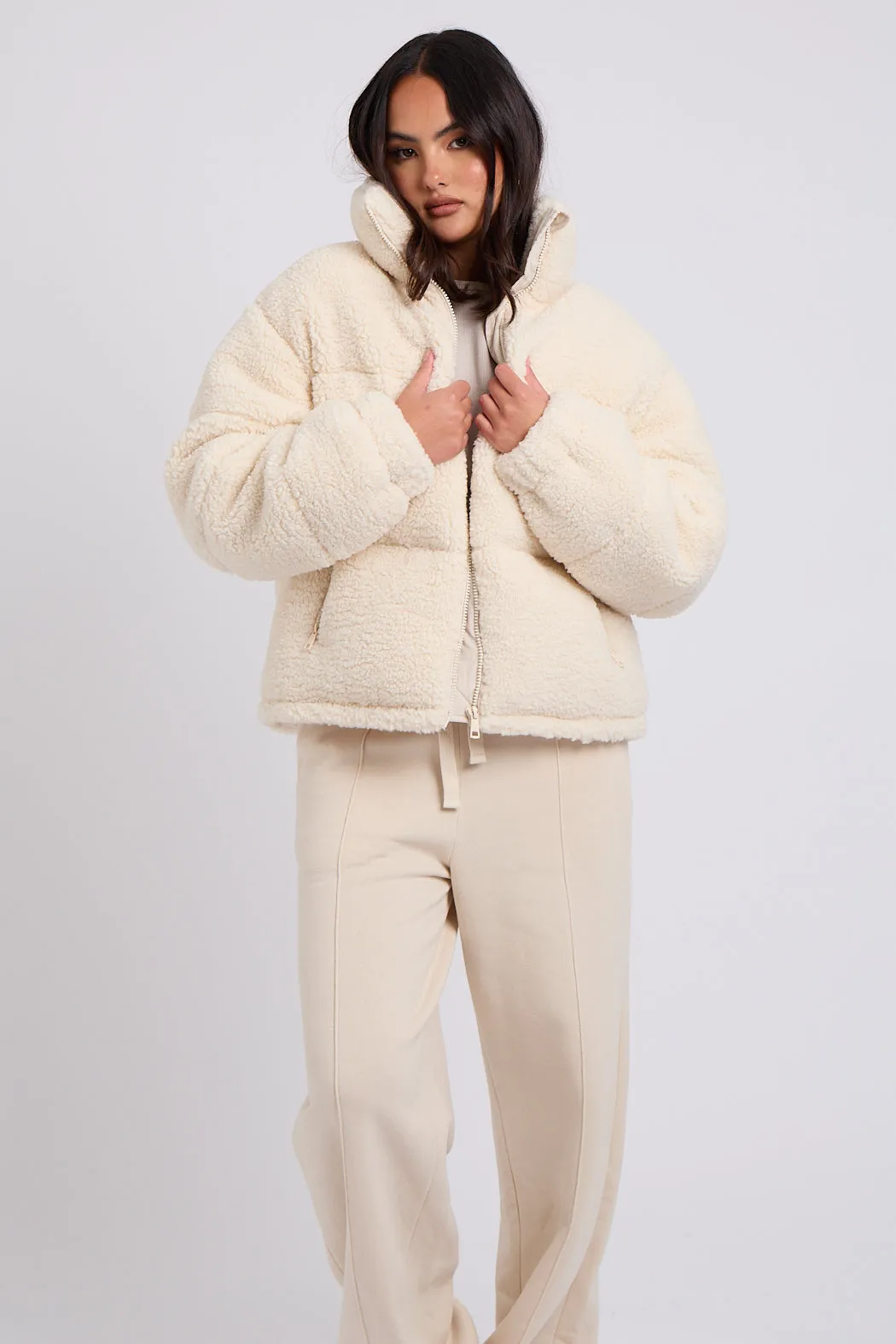 Cream Teddy Borg Short Coat