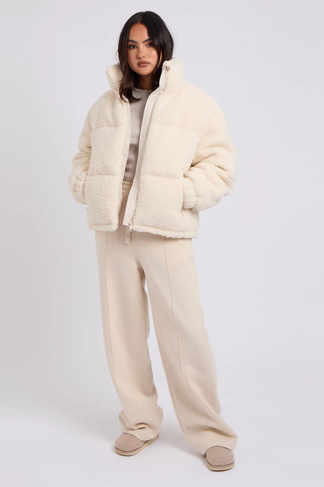 Cream Teddy Borg Short Coat