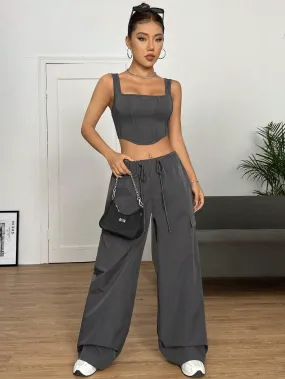 Crop Tank Top And Pocket Cargo Pants