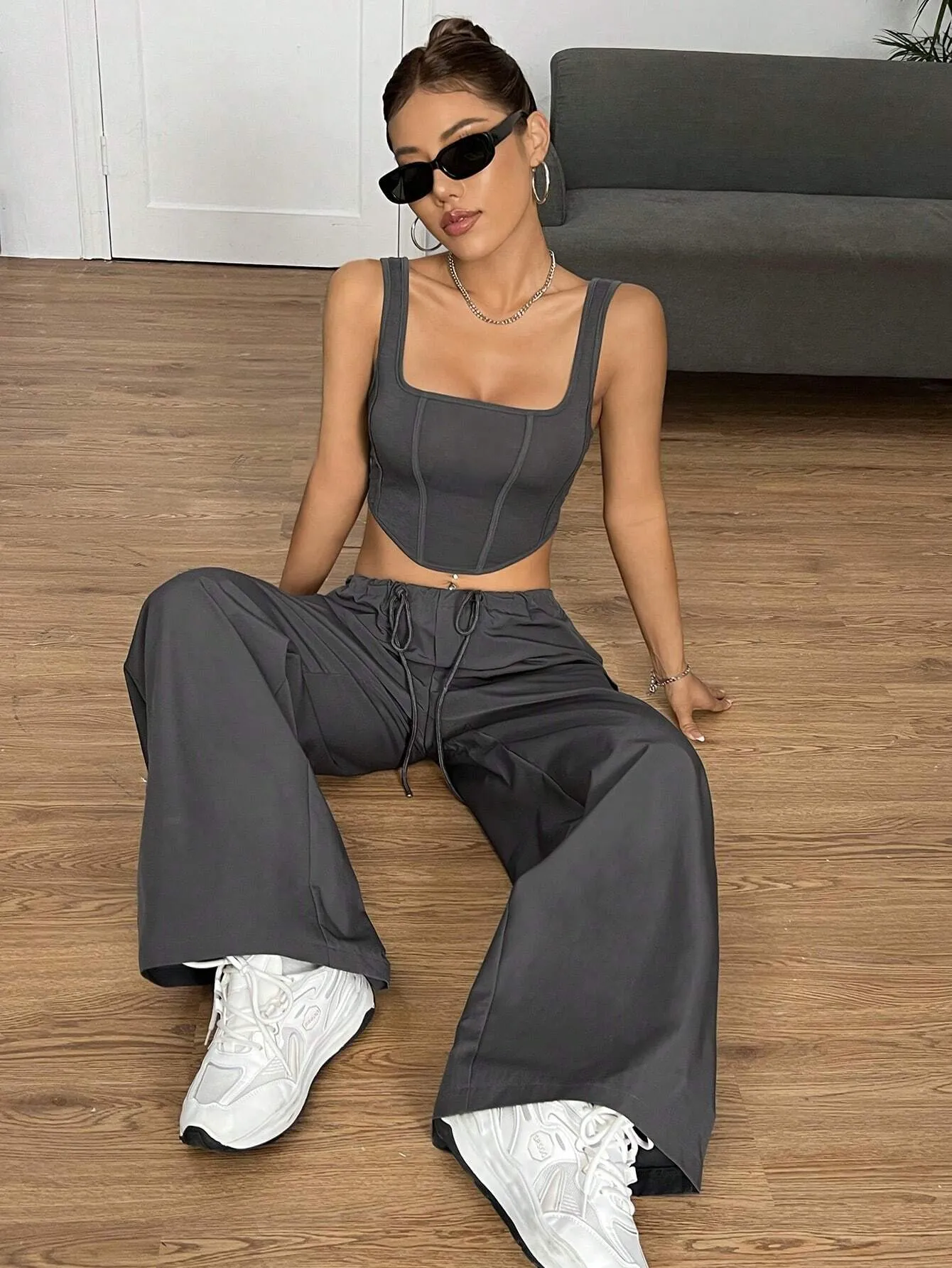 Crop Tank Top And Pocket Cargo Pants