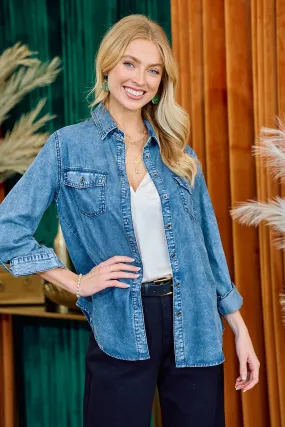 Dark Chambray Shirt With Roll Up Sleeve