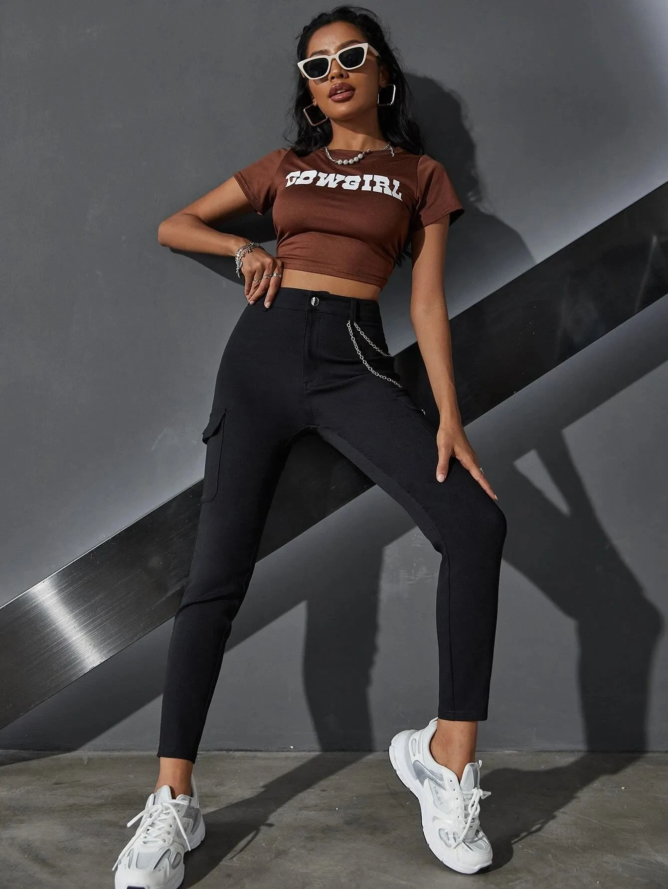 Denim Flap Pocket Plain Cargo Jeans