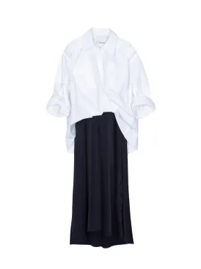 Draped Shirt Combo Slip Dress (White)