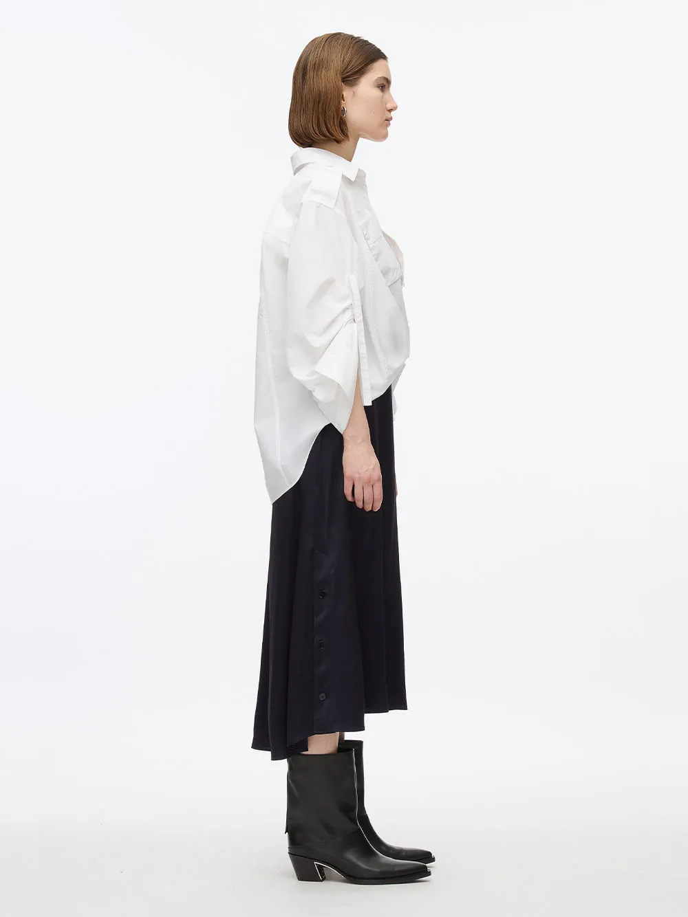 Draped Shirt Combo Slip Dress (White)