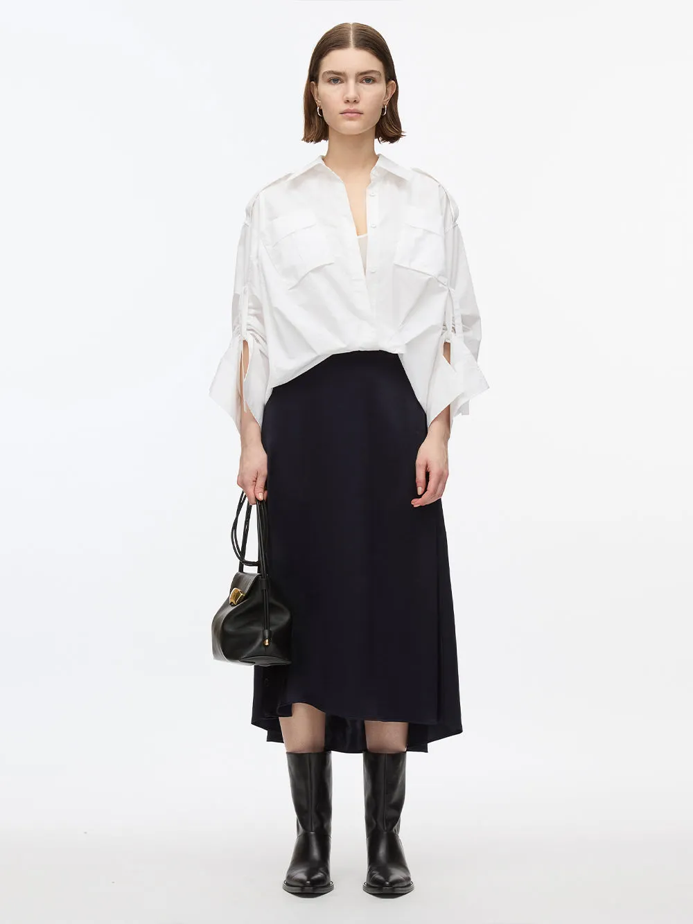 Draped Shirt Combo Slip Dress (White)