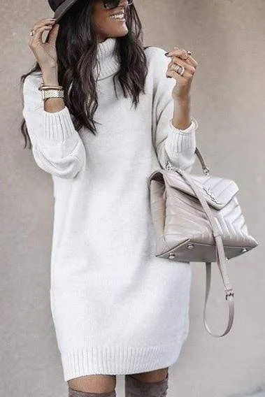 Dunnmall Casual Medium Length High Neck Sweater