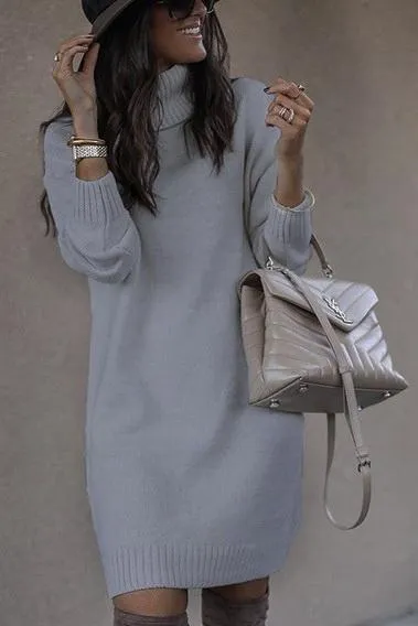 Dunnmall Casual Medium Length High Neck Sweater