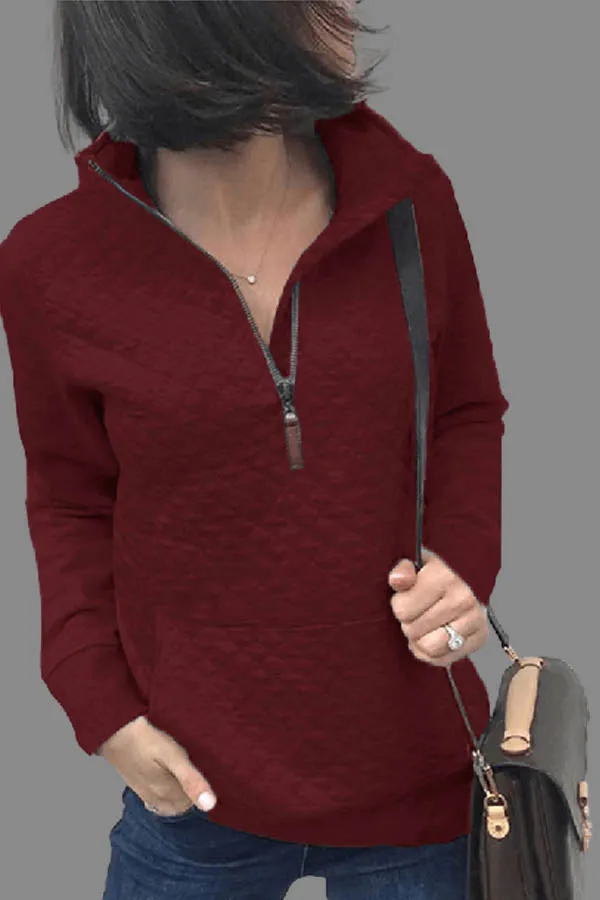 Dunnmall Fashion Solid Color Zipper Sweatshirt