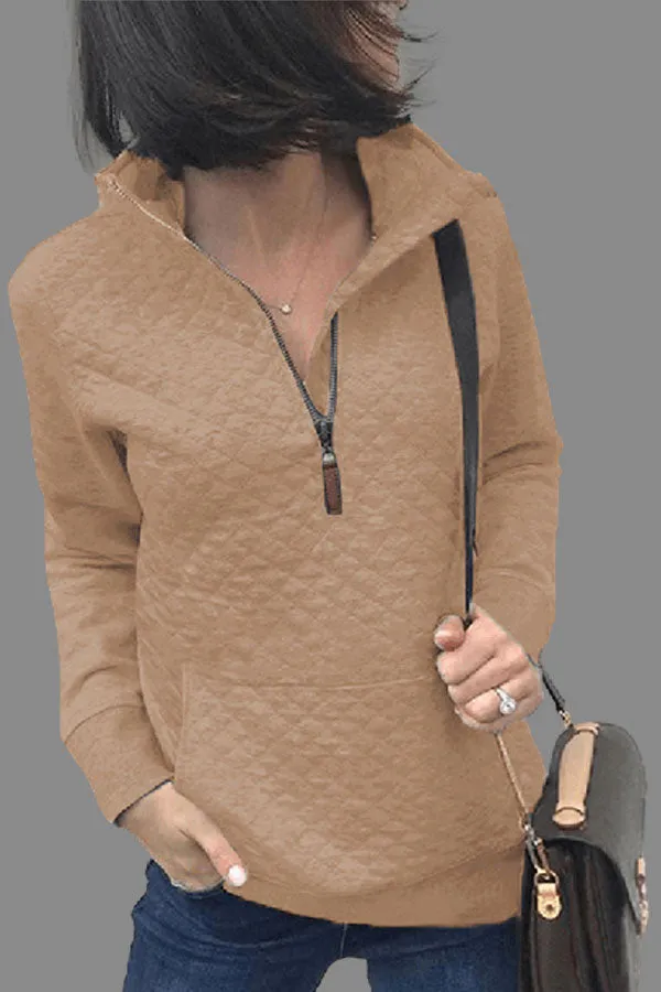 Dunnmall Fashion Solid Color Zipper Sweatshirt
