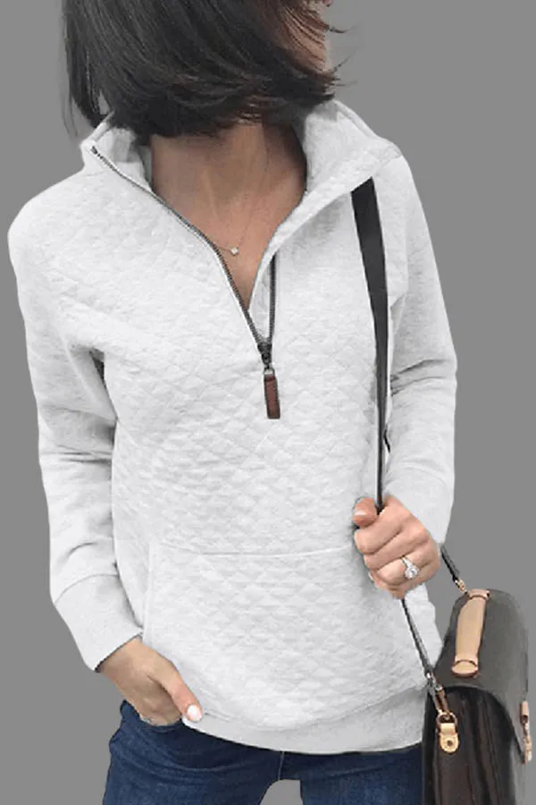 Dunnmall Fashion Solid Color Zipper Sweatshirt