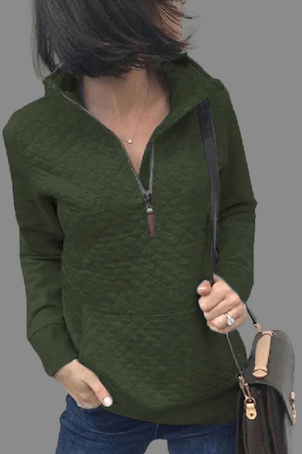 Dunnmall Fashion Solid Color Zipper Sweatshirt