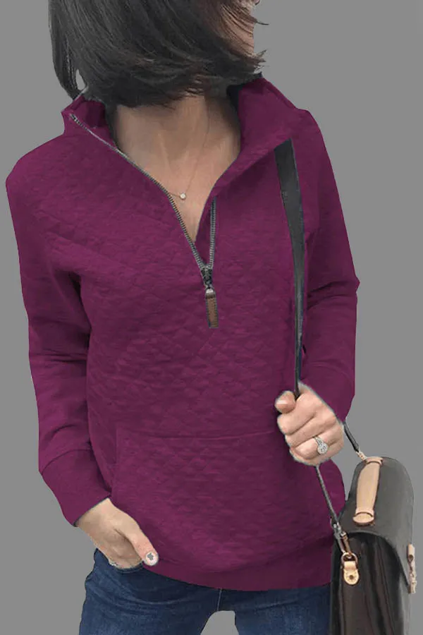 Dunnmall Fashion Solid Color Zipper Sweatshirt