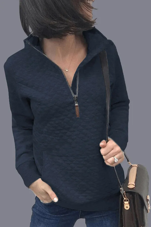Dunnmall Fashion Solid Color Zipper Sweatshirt