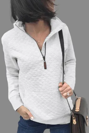 Dunnmall Fashion Solid Color Zipper Sweatshirt
