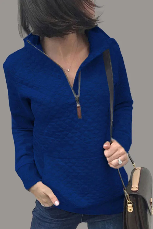 Dunnmall Fashion Solid Color Zipper Sweatshirt