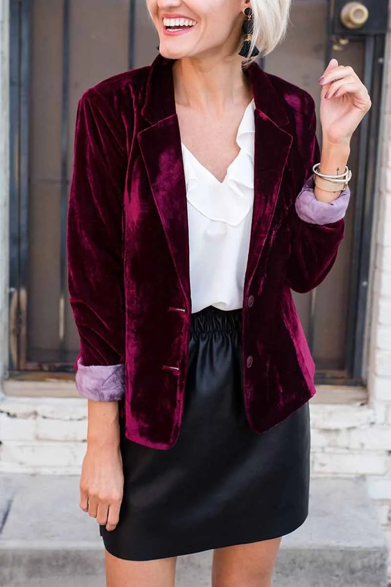 Dunnmall Solid Color Slim Long-Sleeved Suede Blazer Tops ( 3 Colors）