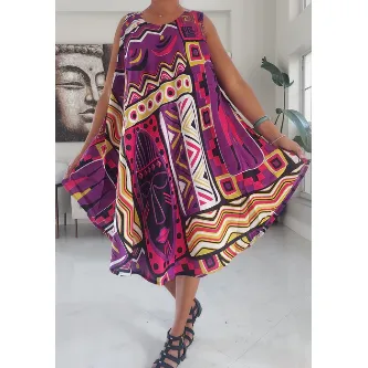 Ethnic Tribal Print Umbrella Beach Dress Long Kaftan Loungewear Duster