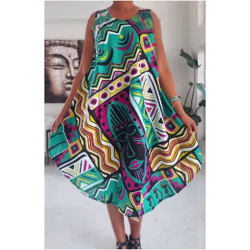 Ethnic Tribal Print Umbrella Beach Dress Long Kaftan Loungewear Duster