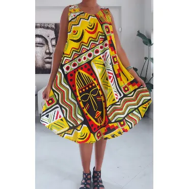 Ethnic Tribal Print Umbrella Beach Dress Long Kaftan Loungewear Duster