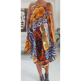 Ethnic Tribal Print Umbrella Beach Dress Long Kaftan Loungewear Duster