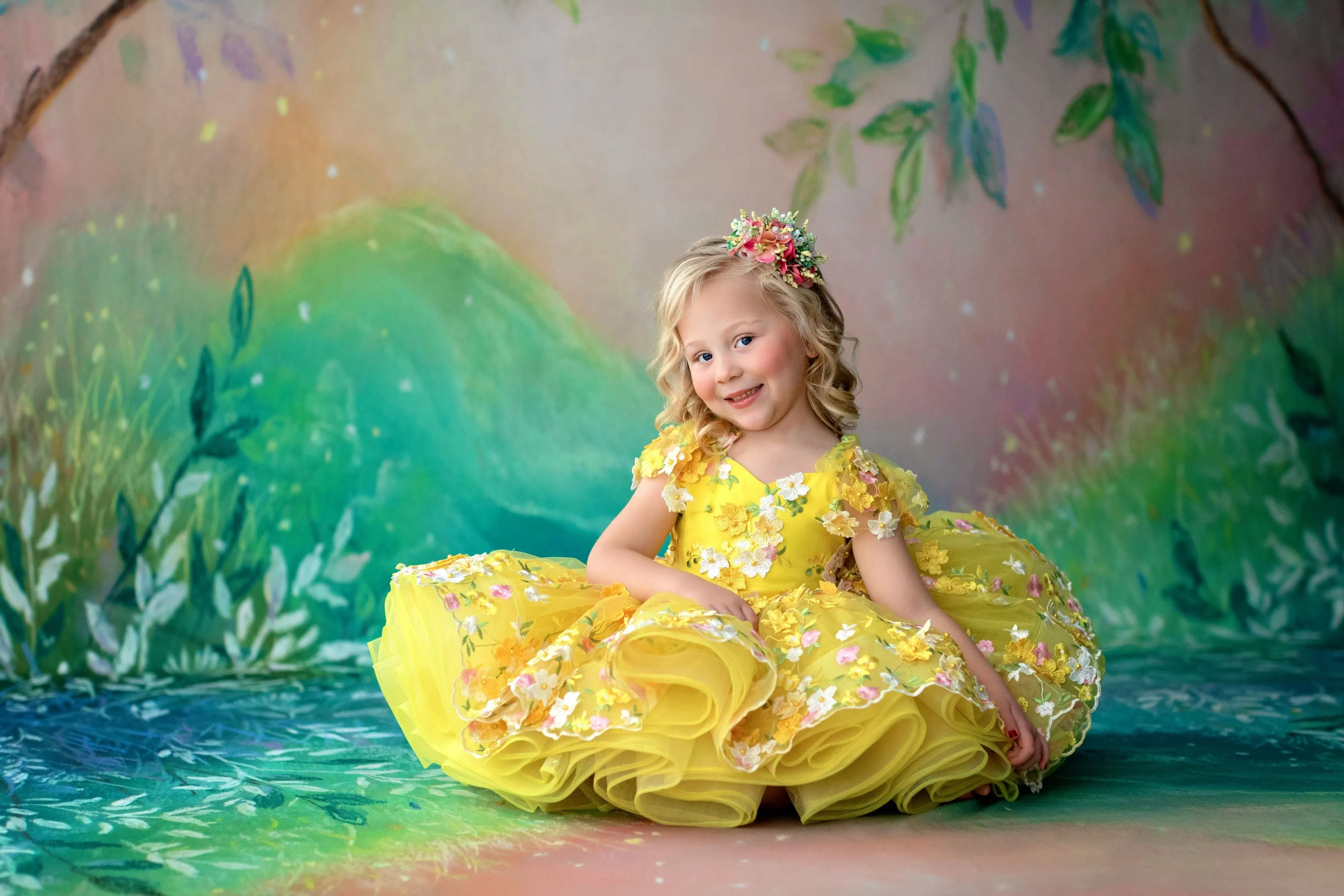 eUc "Floral Dreams" in Yellow -  Petal Short Length Dress ( 6 Year - Petite 8 Year)