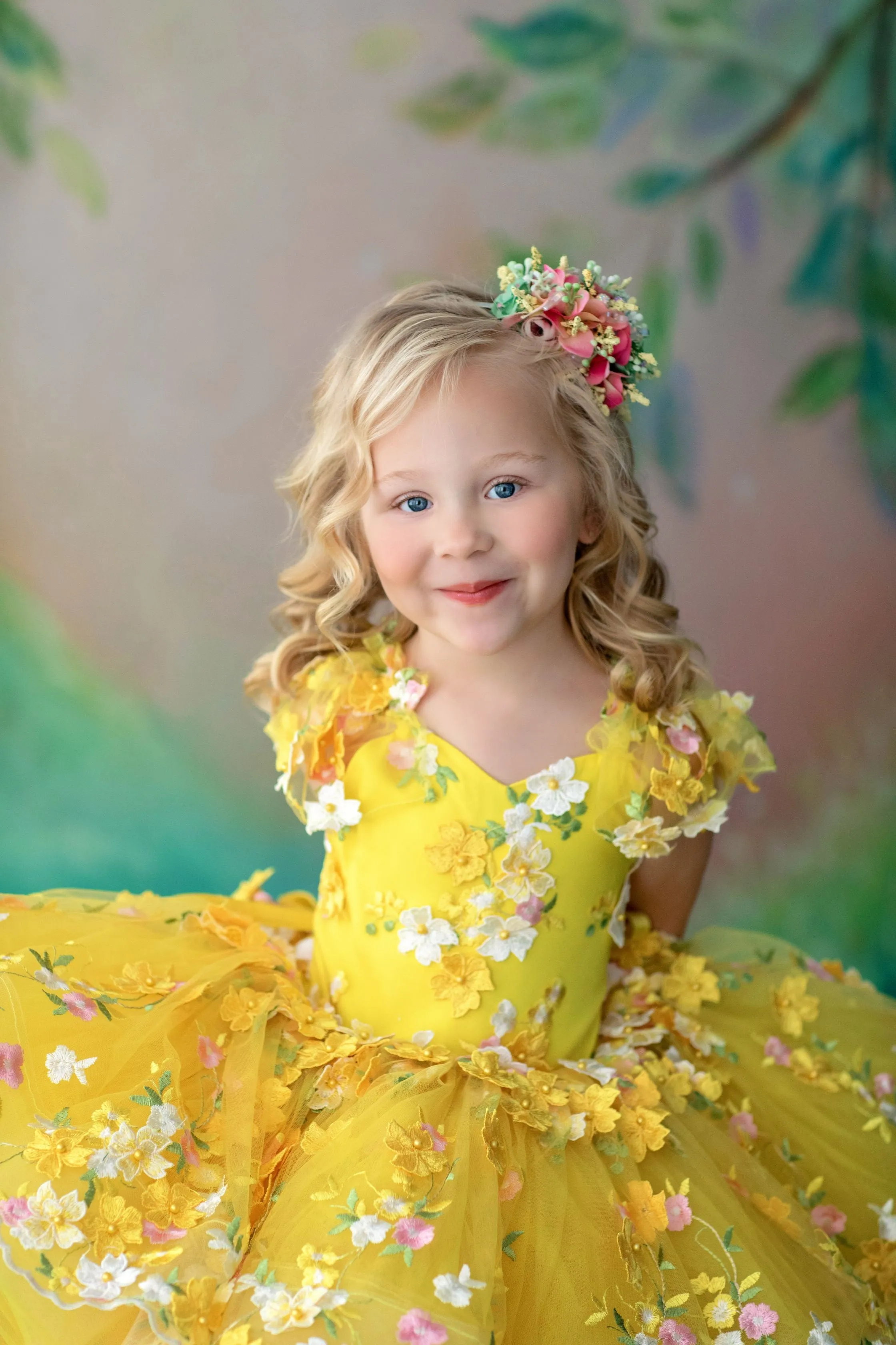 eUc "Floral Dreams" in Yellow -  Petal Short Length Dress ( 6 Year - Petite 8 Year)