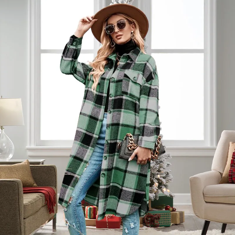 🍂Fall Specials🍂Women's Plaid Print Long Sleeve Warm Tweed Coat