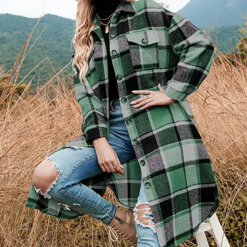 🍂Fall Specials🍂Women's Plaid Print Long Sleeve Warm Tweed Coat