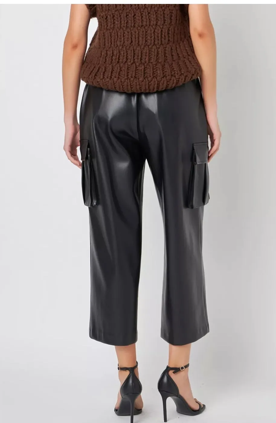 Faux Leather Cropped Cargo Pants