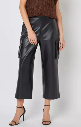 Faux Leather Cropped Cargo Pants
