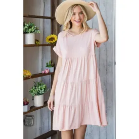 FINAL SALE Light Pink Shirred Tiered Mini Dress