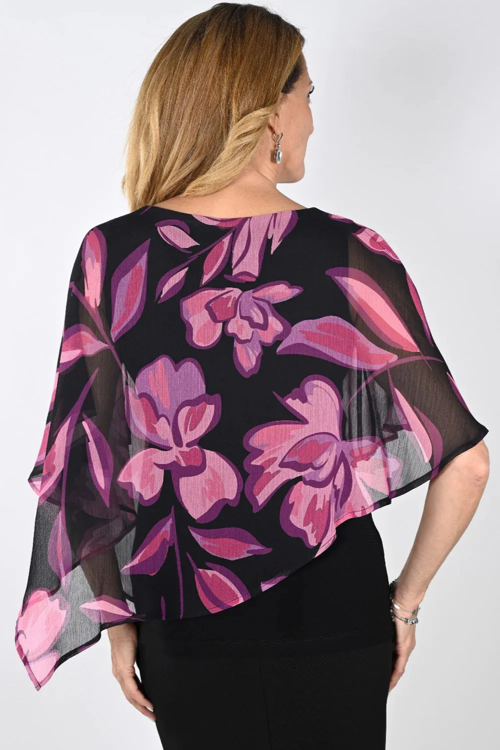 Frank Lyman Chiffon Print Overlay Shaped Dress