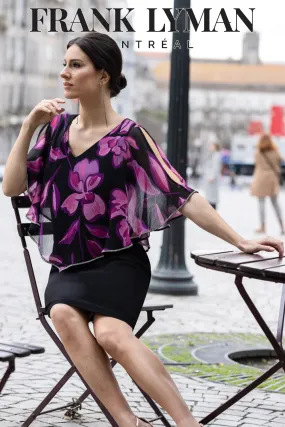Frank Lyman Chiffon Print Overlay Shaped Dress