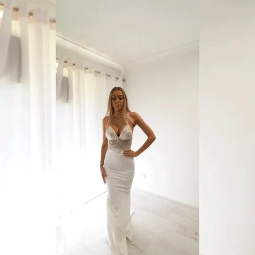 Gold lace white mermaid dress