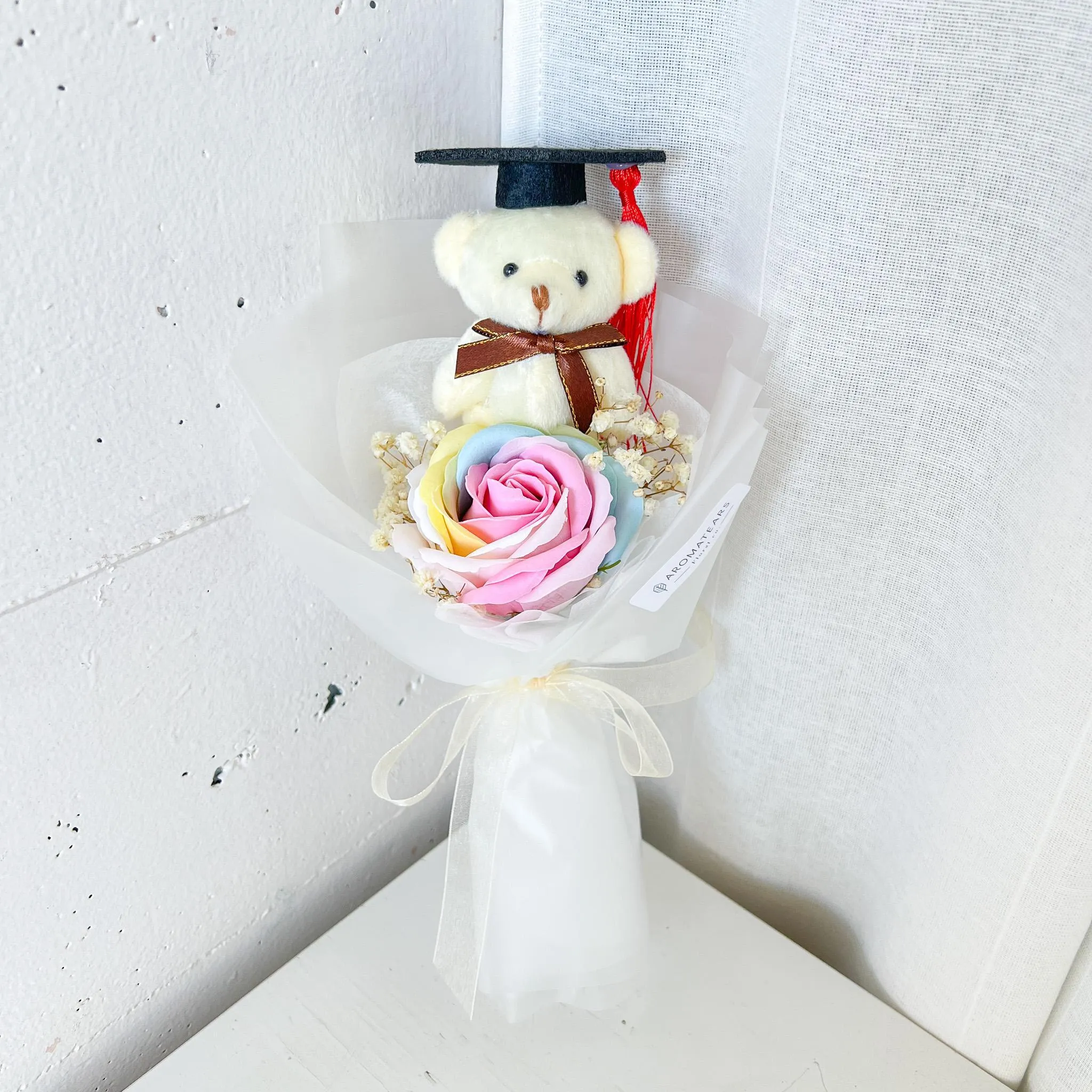 Graduation Single Soap Rose Bouquet (Included Graduation Bear)