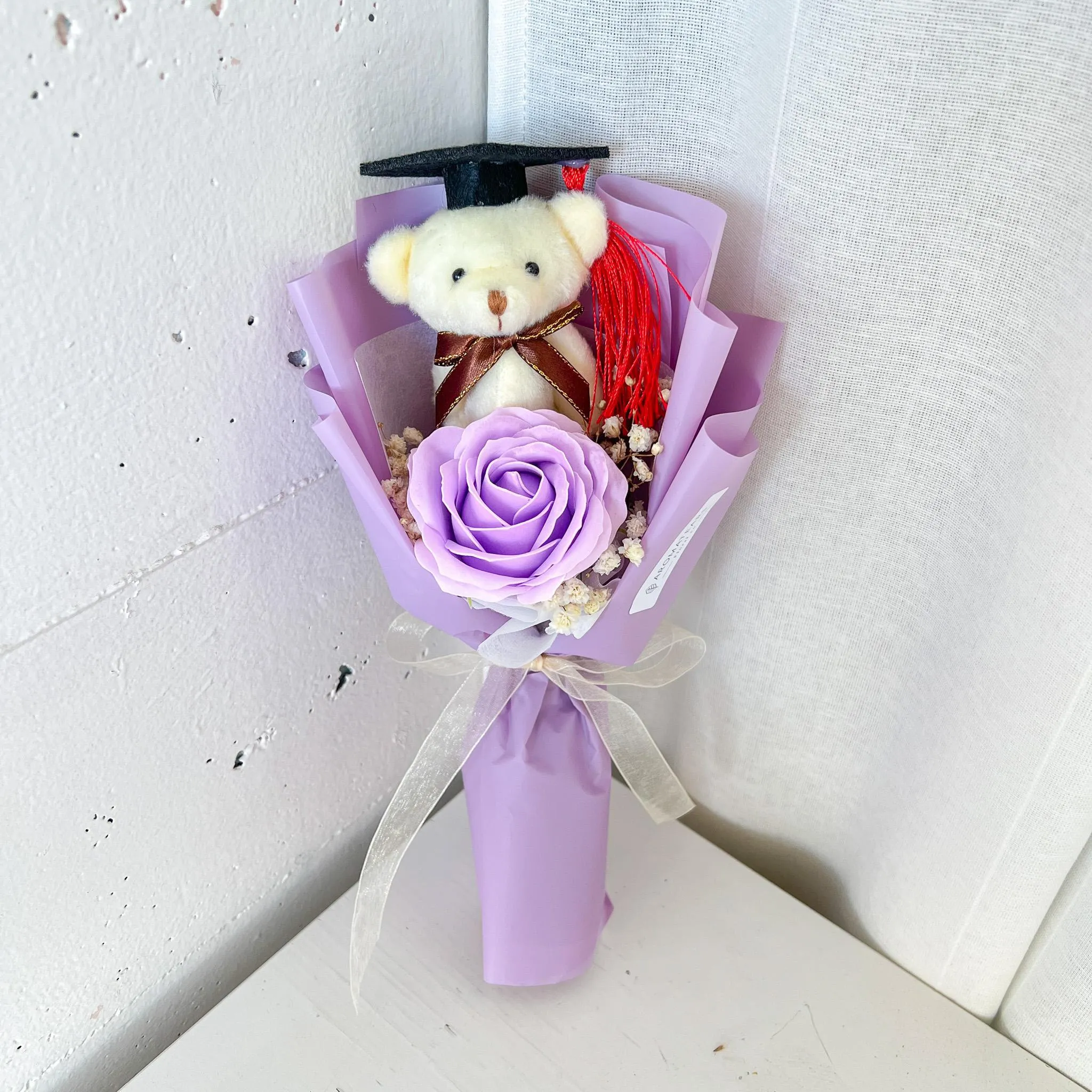 Graduation Single Soap Rose Bouquet (Included Graduation Bear)